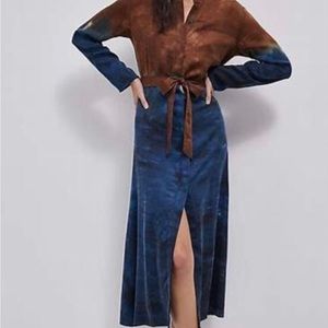 Cloth & Stone Anthropologie Perla Tie Dye Brown & Blue Shirtdress Sz L